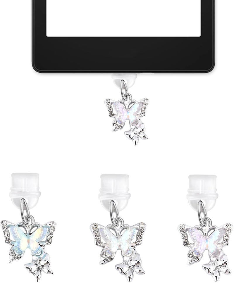 QPIXVB Kindle Dust Plug Charm,Book Lover Gifts,Dust Plug Charm Type C,Gifts for Kindle Readers,3 PCS Phone Charms,Charms for E-Reader,Butterfly Theme Kindles Paperwhite Accessories,Bookish Gift - Image 1